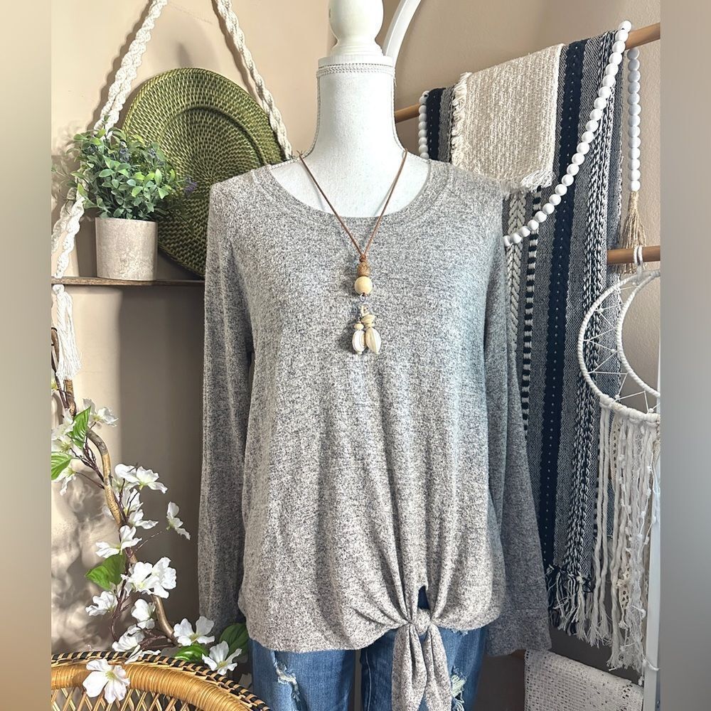 Nine Britton Stitch Fix Billie Tie Front Brushed Knit Long Sleeve Top
